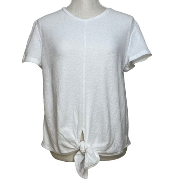 MADEWELL White Tie Waist Short Sleeve Top - Size Medium - Picture 2 of 5